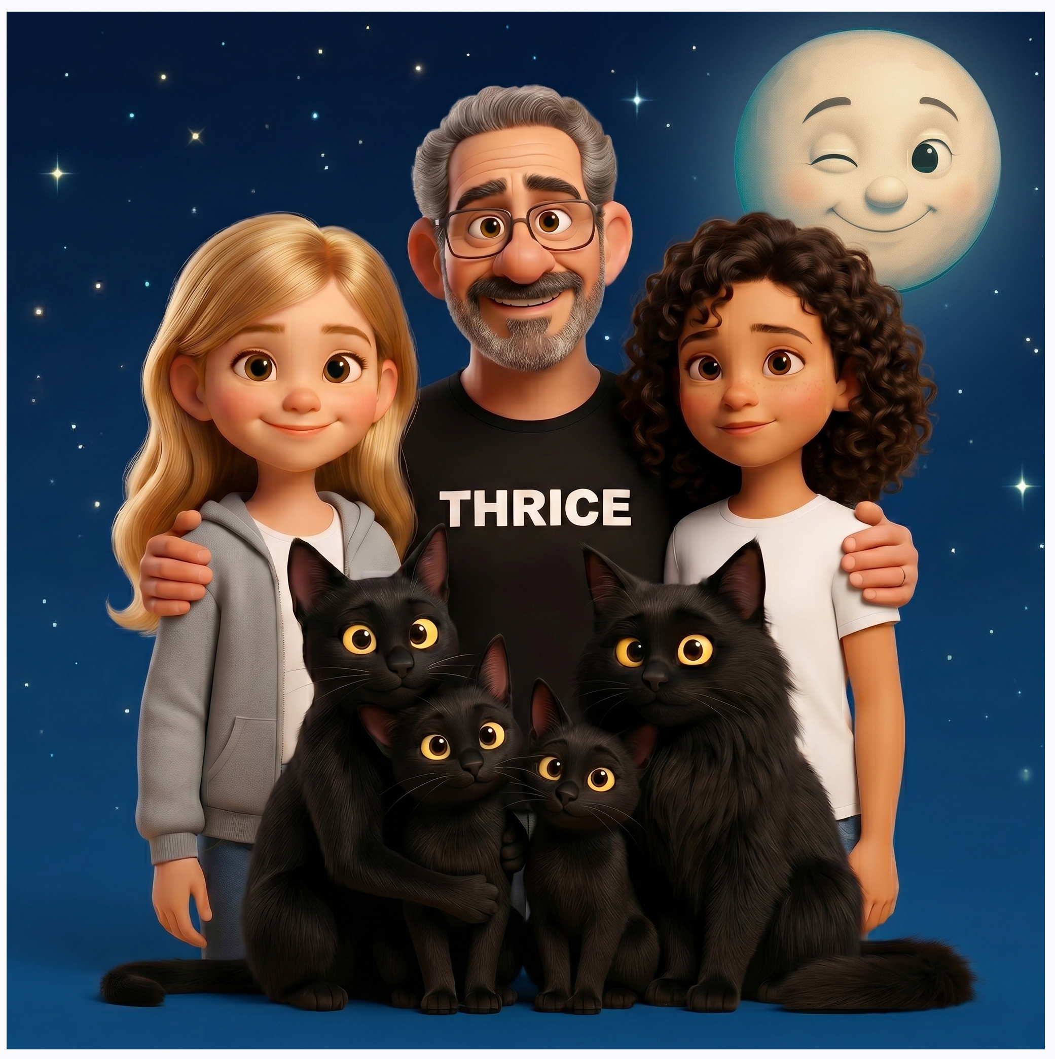 Foto de familia: Alberto, Carmen, Julia y Thrice con los dos libros